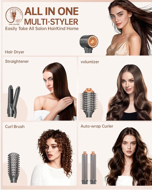 Cepillo secador de pelo, doble voltaje 7 en 1 aire caliente Auto Wrap Rizador Multi Styler
Volumizador iónico sin encrespamiento, secado rápido rizado alisado alisado, barril de cerámica ligero, tiro fresco, viaje