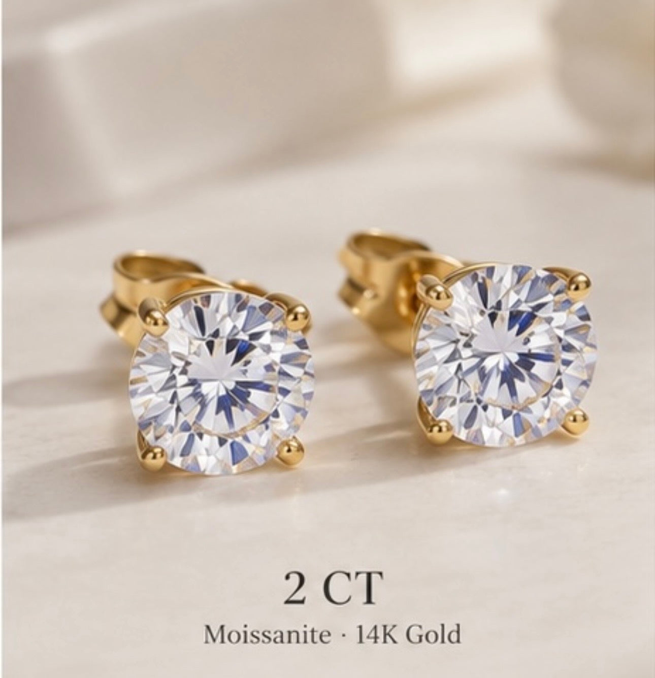 14K Gold Moissanite Earrings - 1 CT &
2 CT