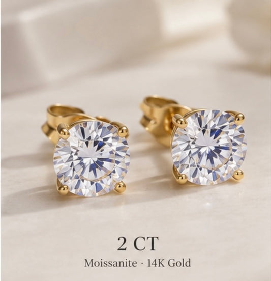 14K Gold Moissanite Earrings - 1 CT &
2 CT