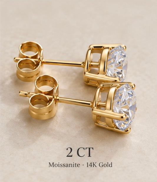 14K Gold Moissanite Earrings - 1 CT &
2 CT
