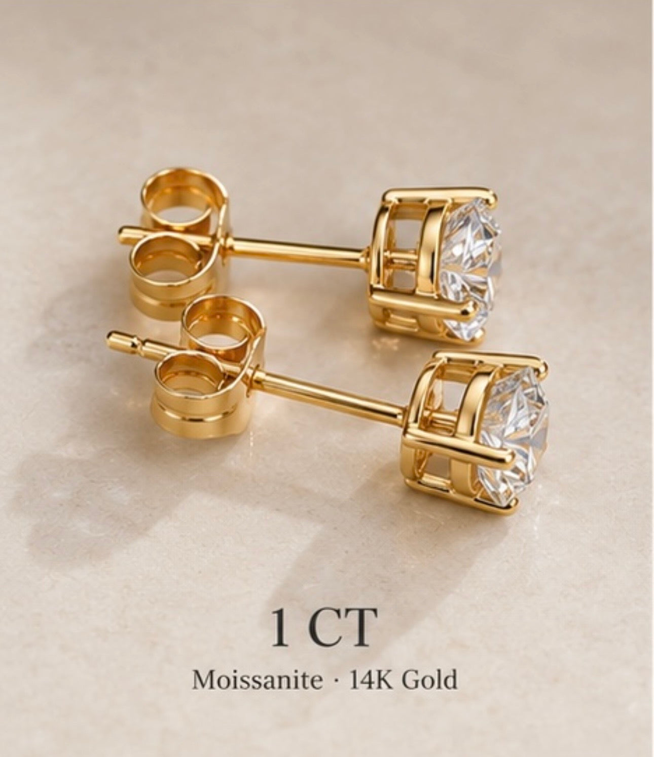 14K Gold Moissanite Earrings - 1 CT &
2 CT