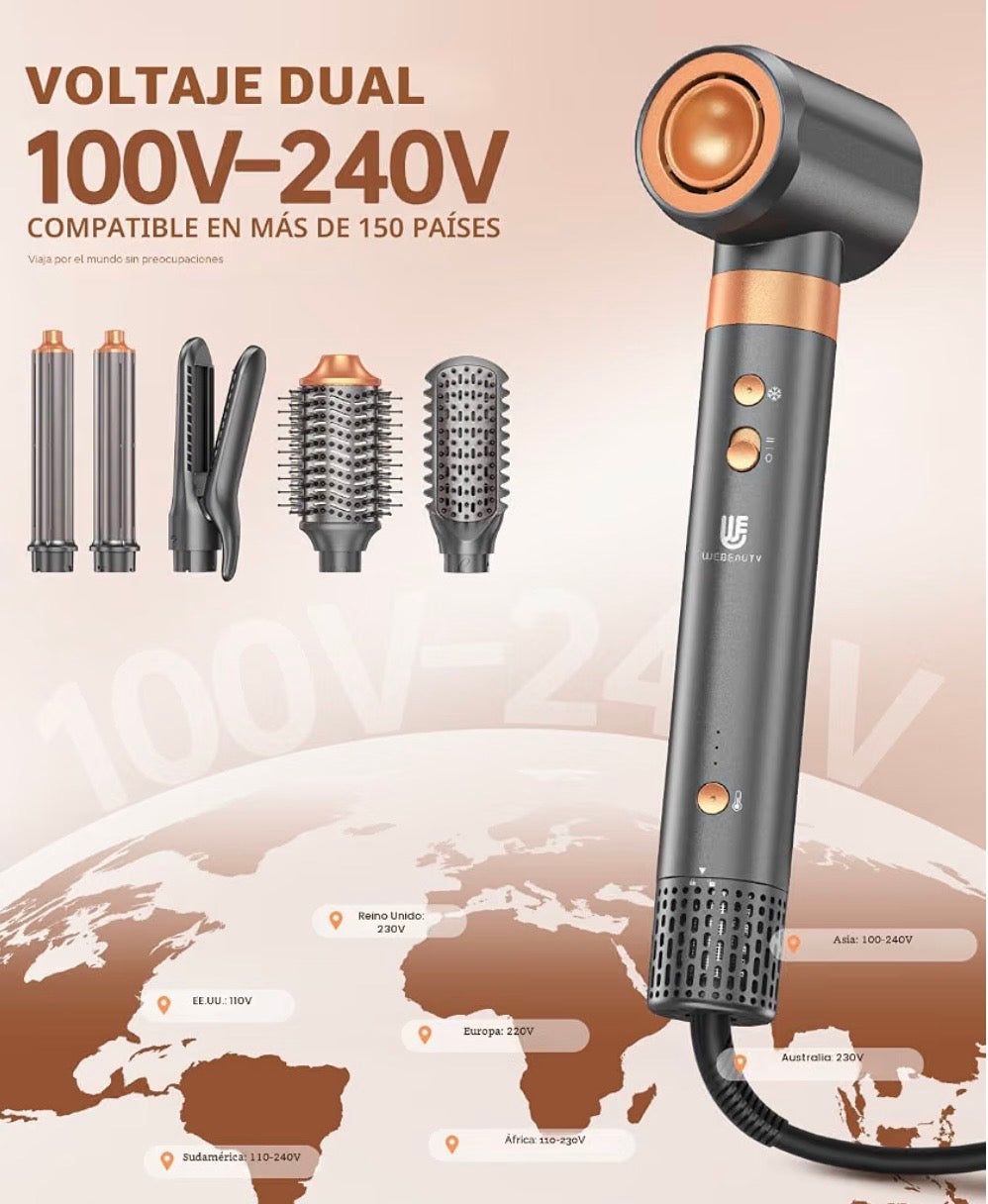 Cepillo secador de pelo, doble voltaje 7 en 1 aire caliente Auto Wrap Rizador Multi Styler
Volumizador iónico sin encrespamiento, secado rápido rizado alisado alisado, barril de cerámica ligero, tiro fresco, viaje